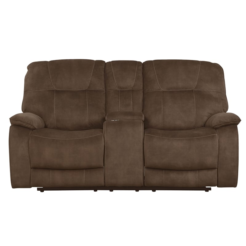 Pemberly Row Transitional Polyester Console Loveseat in Shadow Brown