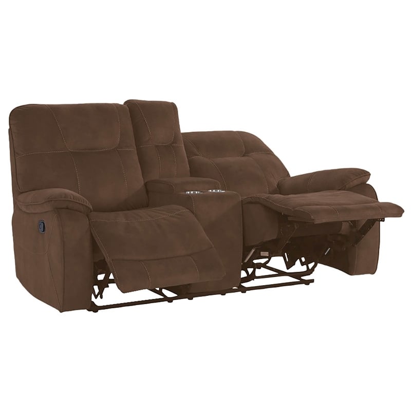 Pemberly Row Transitional Polyester Console Loveseat in Shadow Brown