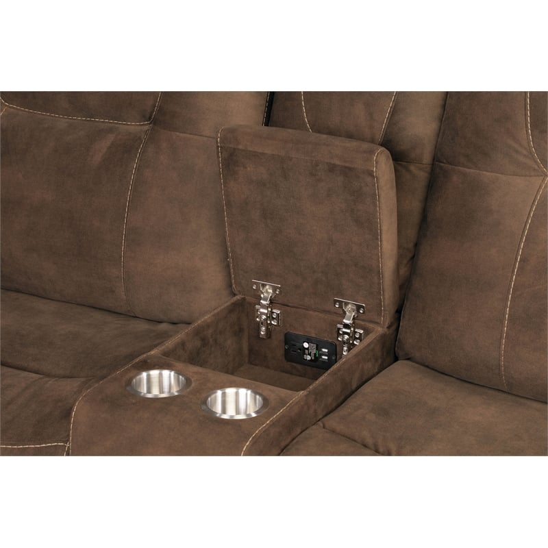 Pemberly Row Transitional Polyester Console Loveseat in Shadow Brown