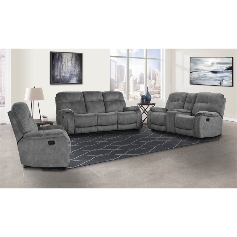 Pemberly Row Transitional Polyester Manual Recliner in Shadow Gray