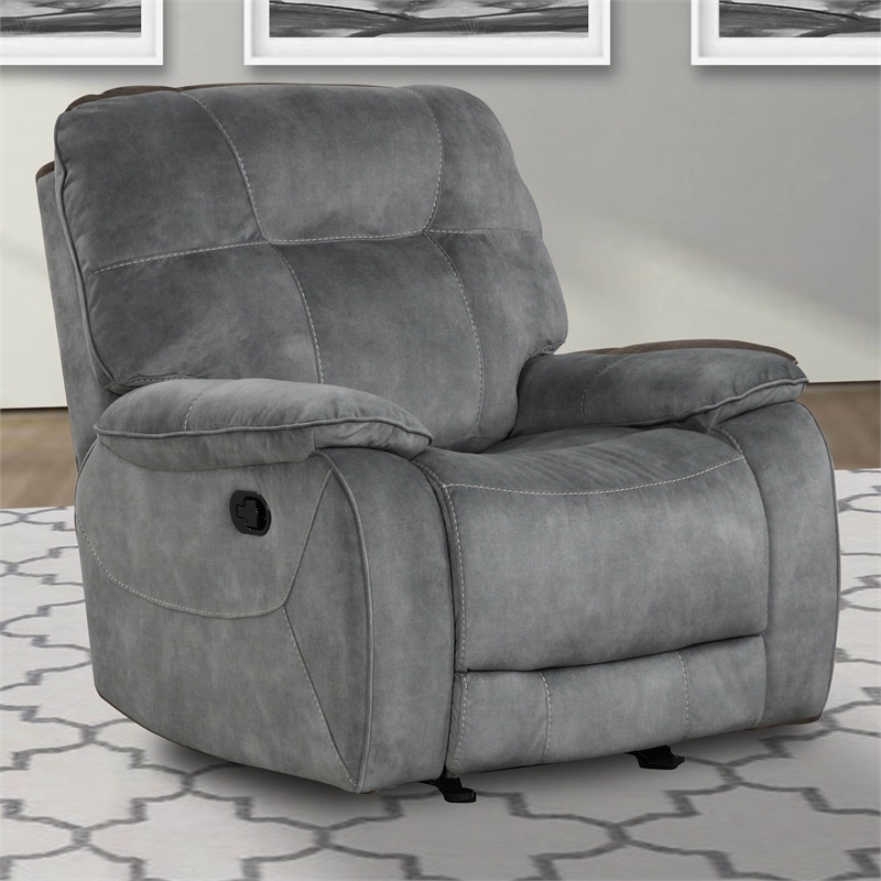 Pemberly Row Transitional Polyester Manual Recliner in Shadow Gray