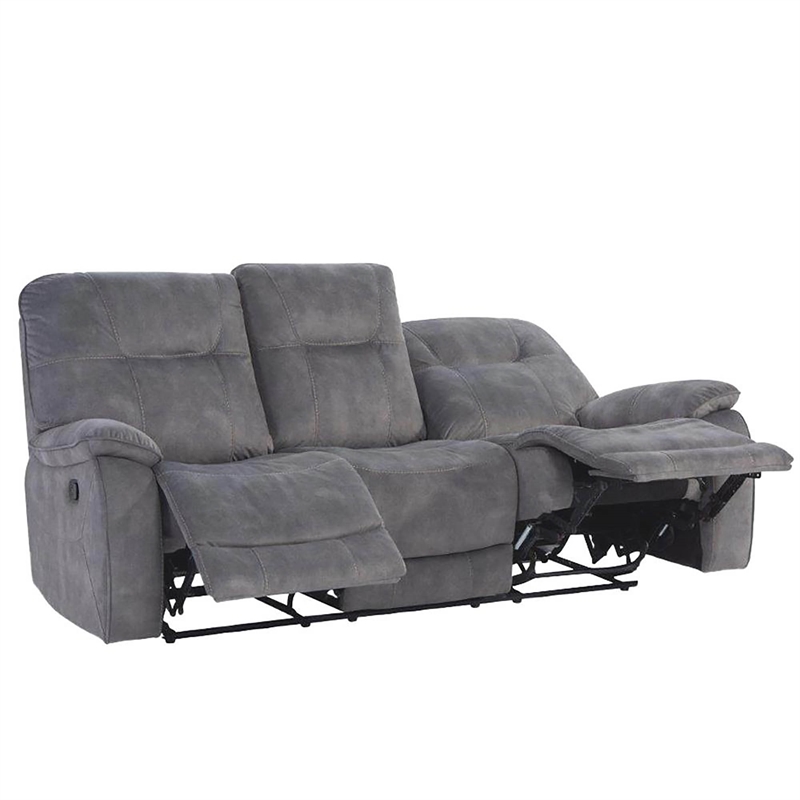 Pemberly Row Polyester Manual Triple Reclining Sofa in Shadow Gray