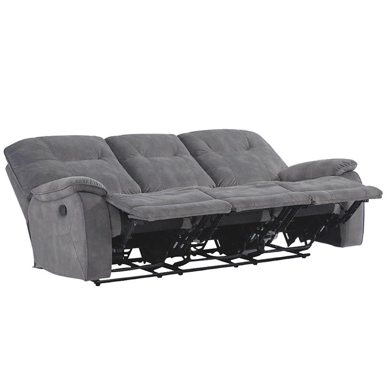 Pemberly Row Polyester Manual Triple Reclining Sofa in Shadow Gray
