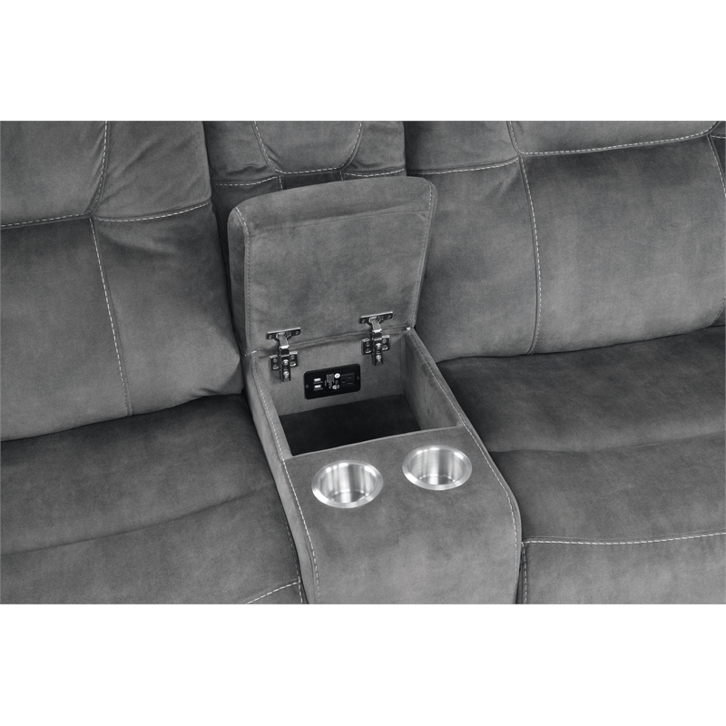 Pemberly Row Polyester Manual Triple Reclining Sofa in Shadow Gray