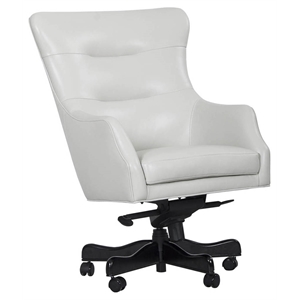 Pemberly Row 45&quot Transitional Leather Swivel Desk Chair in White/Black