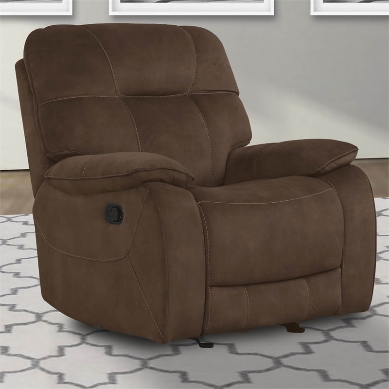 Pemberly Row Transitional Polyester Manual Recliner in Shadow Brown