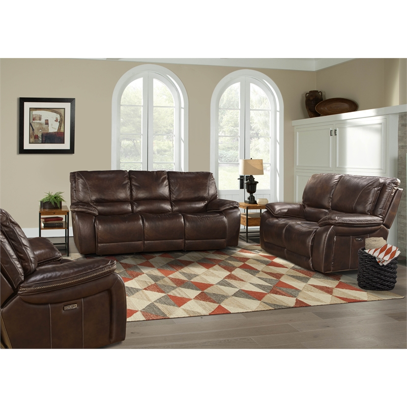 Pemberly Row Transitional Leather Power Loveseat in Burnt Sienna