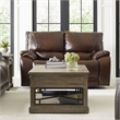 Pemberly Row Transitional Leather Power Loveseat in Burnt Sienna