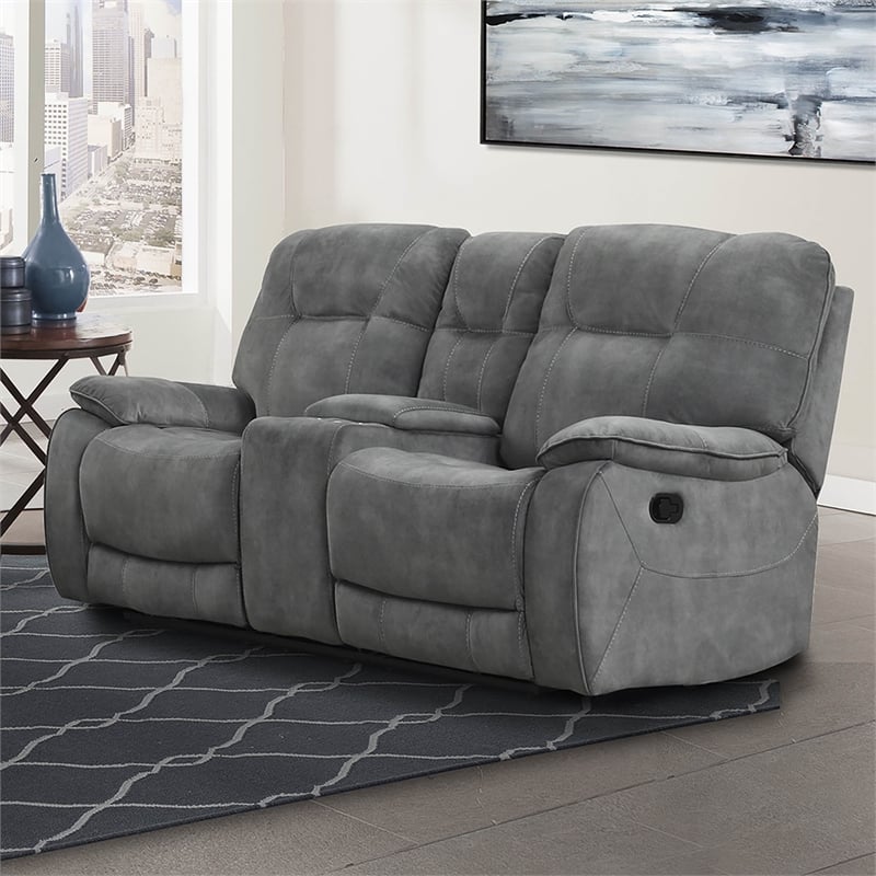 Pemberly Row Polyester Manual Console Loveseat in Shadow Gray