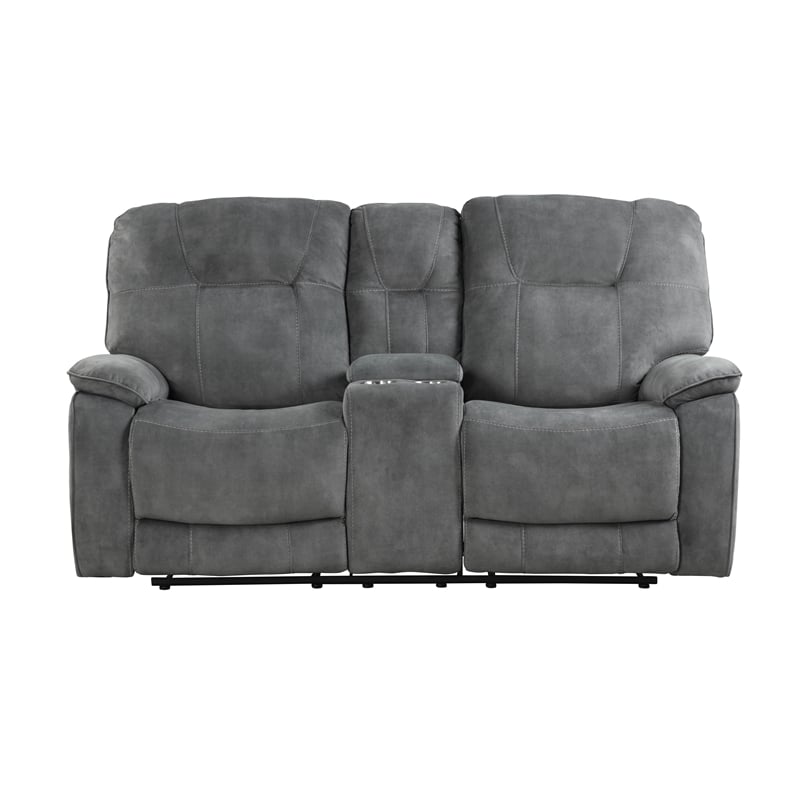 Pemberly Row Polyester Manual Console Loveseat in Shadow Gray