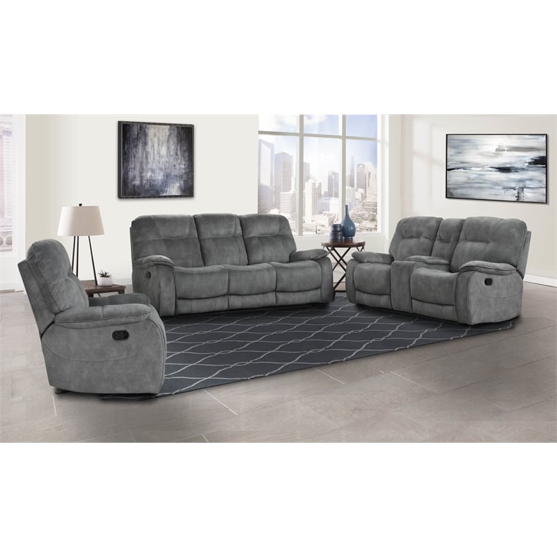 Pemberly Row Polyester Manual Console Loveseat in Shadow Gray