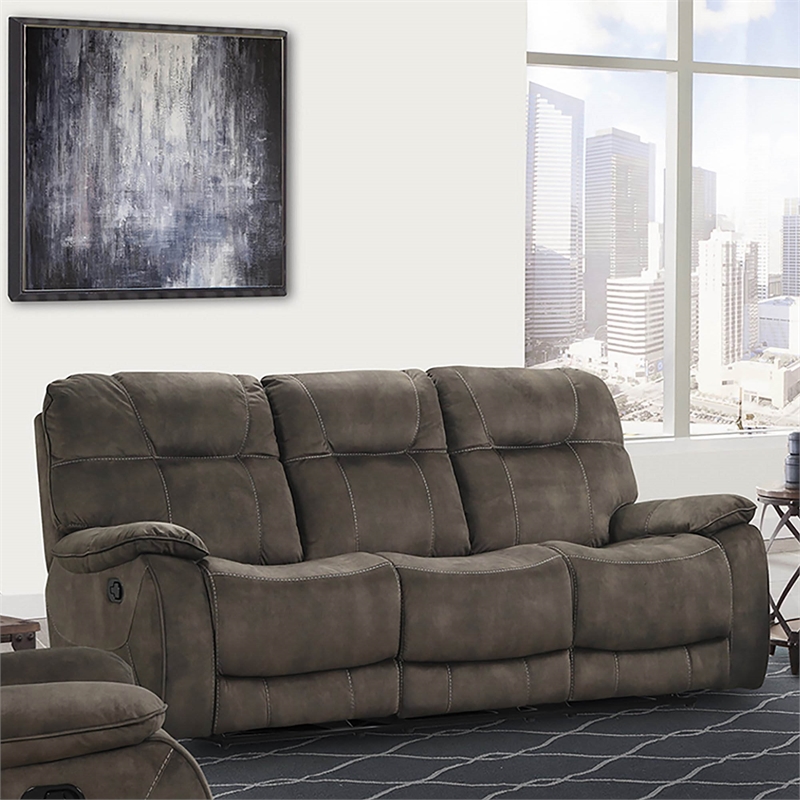 Pemberly Row Polyester Manual Triple Reclining Sofa in Shadow Brown