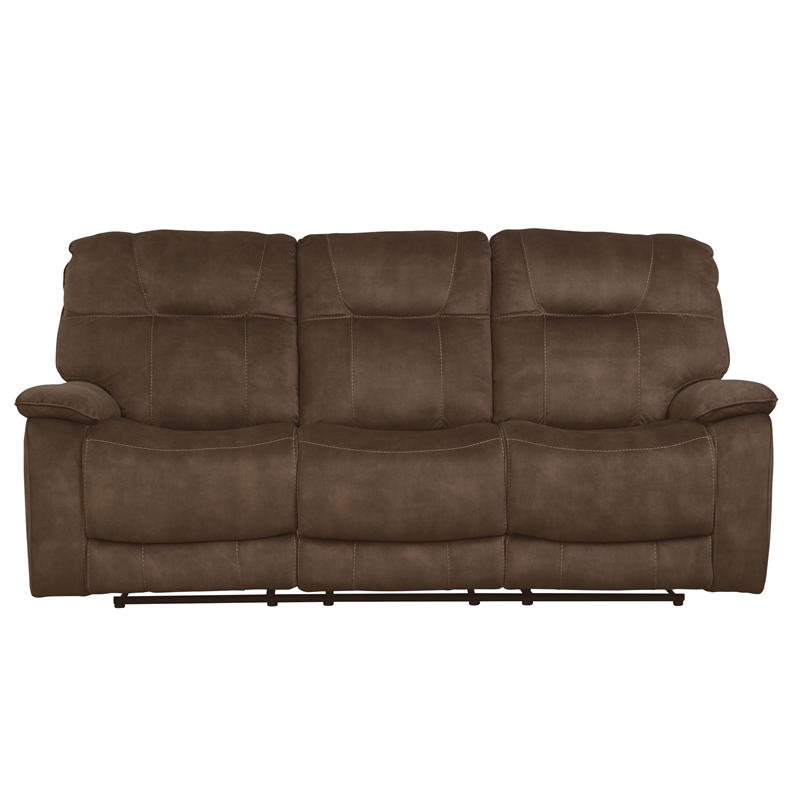 Pemberly Row Polyester Manual Triple Reclining Sofa in Shadow Brown