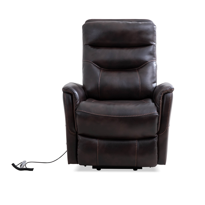 Pemberly Row Power Lift Recliner w/Articulating Headrest in Truffle Brown