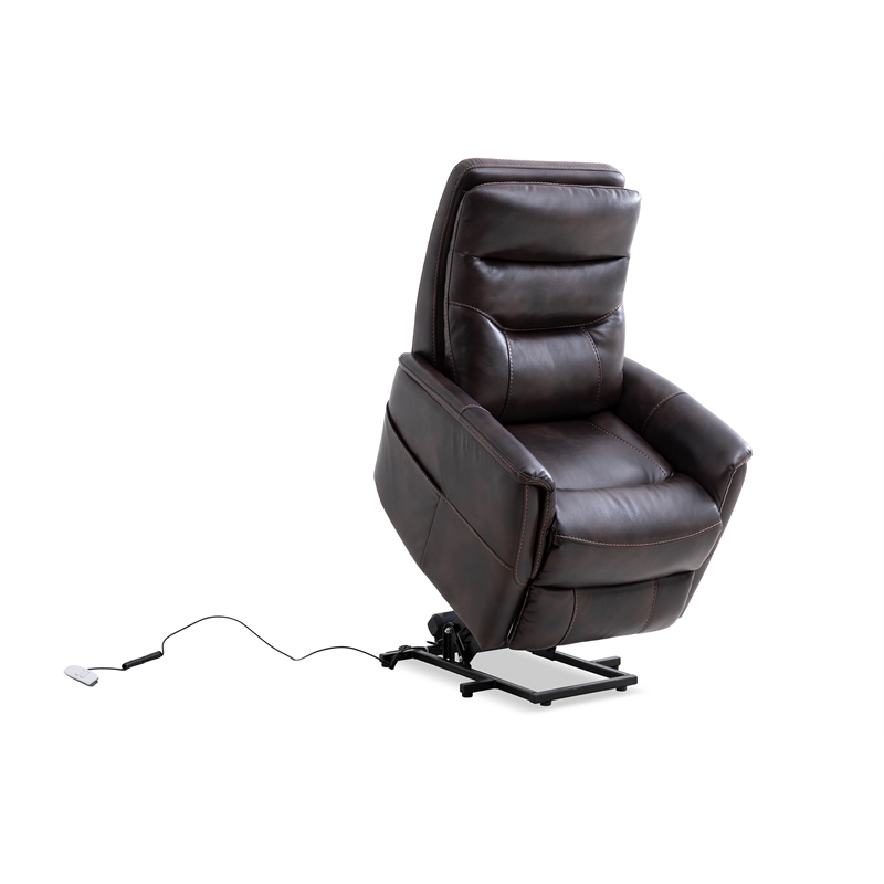 Pemberly Row Power Lift Recliner w/Articulating Headrest in Truffle Brown
