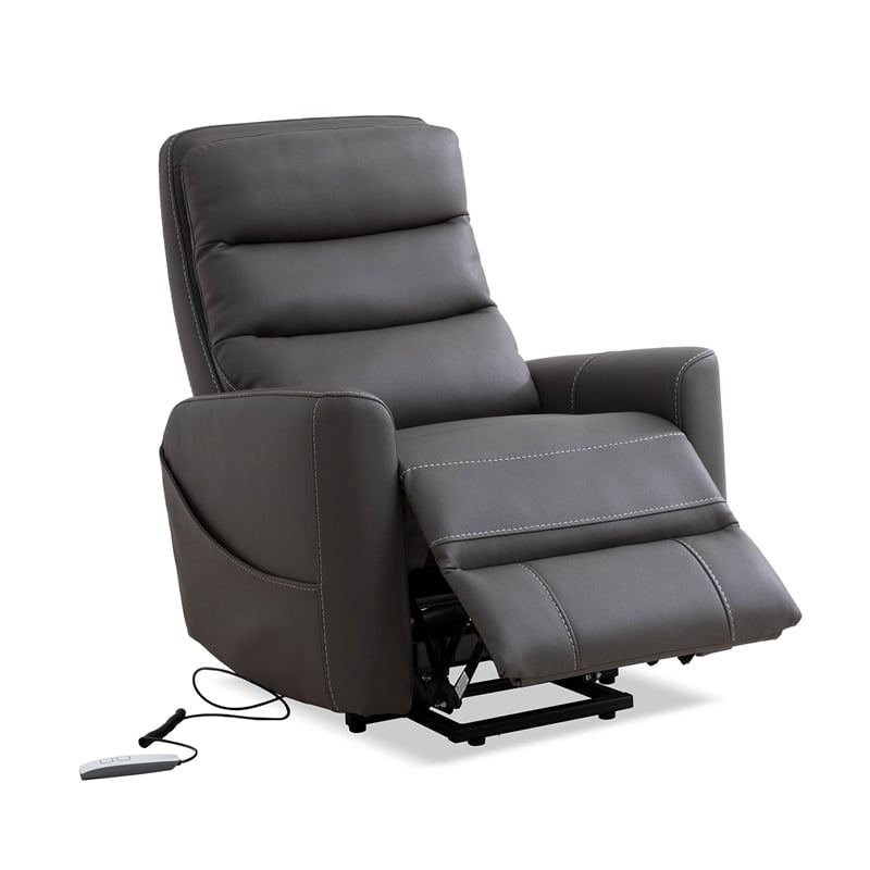 Pemberly Row Fabriac Haze Power Lift Recliner w/Articulating Headrest in Gray