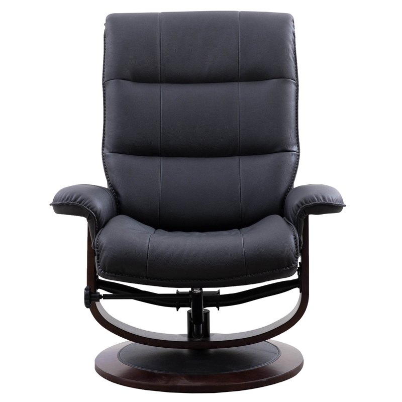Pemberly Row Fabric Manual Reclining Swivel Chair and Ottoman in Black