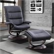 Pemberly Row Fabric Manual Reclining Swivel Chair and Ottoman in Black