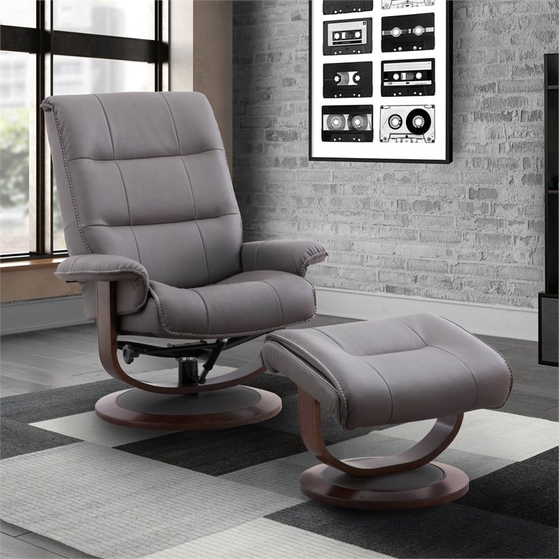 Pemberly Row Fabric Manual Reclining Swivel Chair and Ottoman in Haze Gray