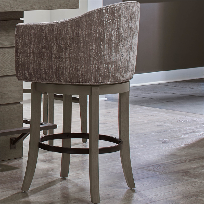 Pemberly Row Wood Dining Upholstered Swivel Barstool in Gray