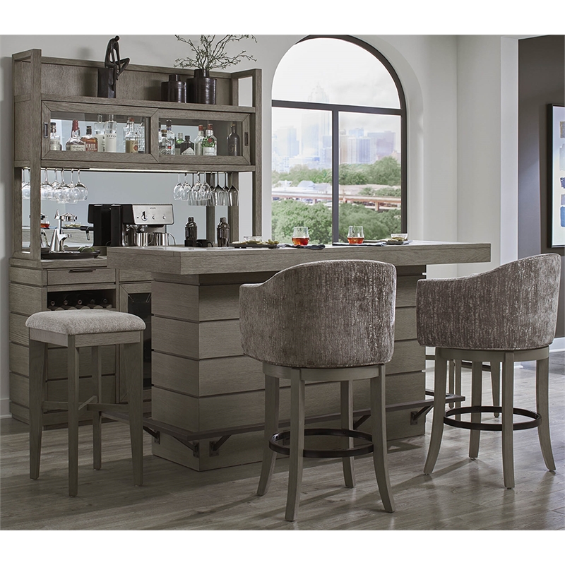 Pemberly Row Wood Dining Upholstered Swivel Barstool in Gray