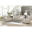 Pemberly Row Linen Fossil Beige Leather Power Reclining Cordless Sofa