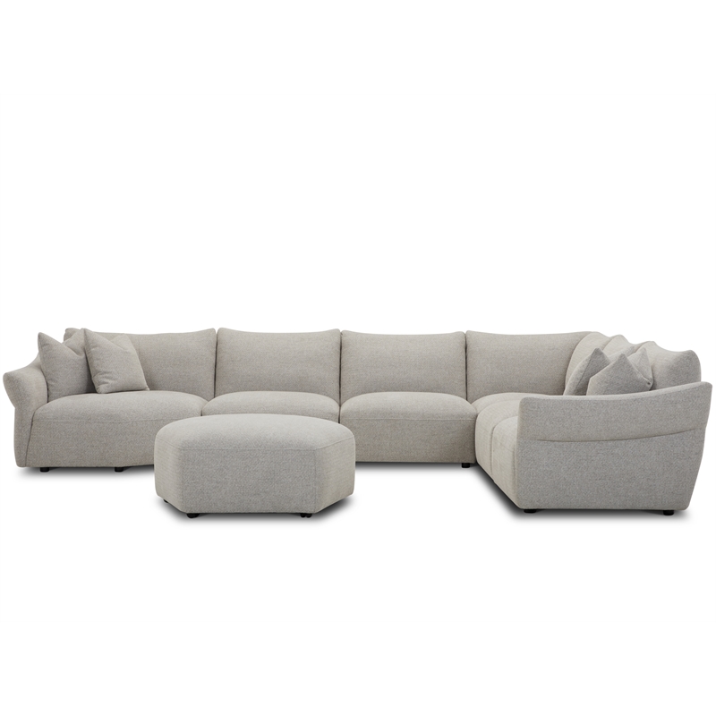 Pemberly Row Transitional Fabric Ottoman with Casters in Beige
