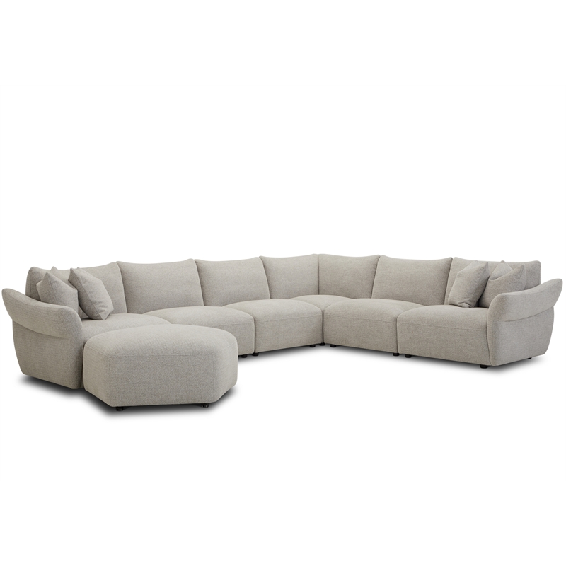 Pemberly Row Transitional Fabric Ottoman with Casters in Beige