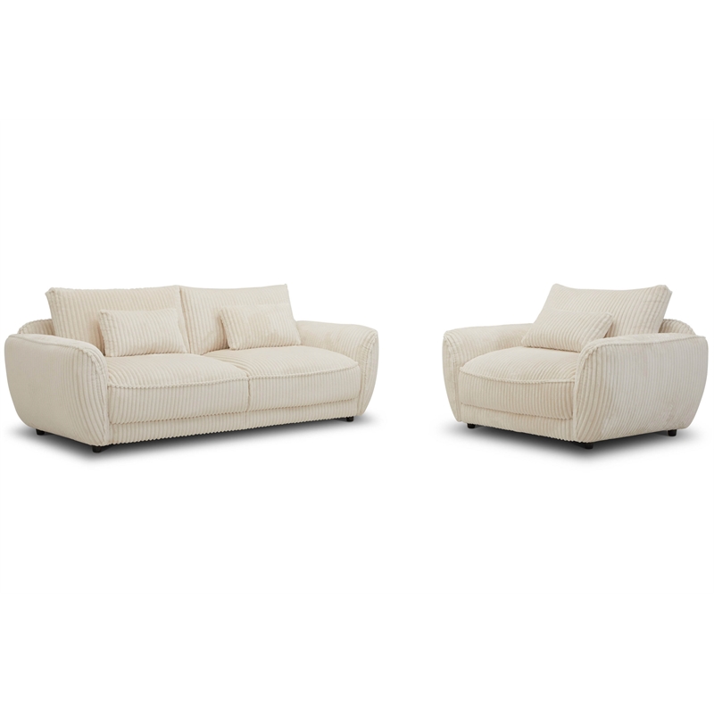 Pemberly Row Modern Fabric Chair and A Half with Lumbar Pillow in Ivory