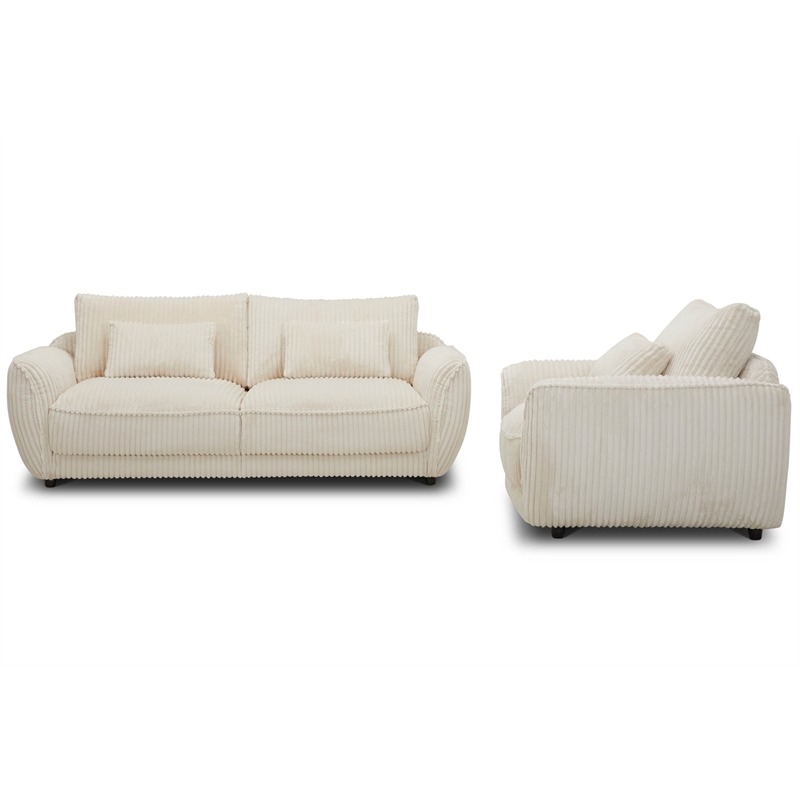 Pemberly Row Modern Fabric 2-Seat Sofa with Lumbar Pillow in Ivory