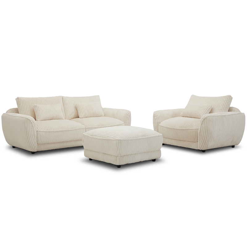 Pemberly Row Modern Fabric 2-Seat Sofa with Lumbar Pillow in Ivory