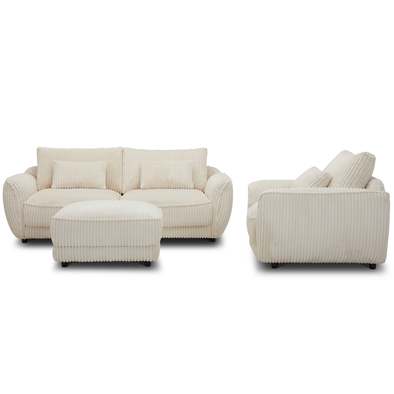 Pemberly Row Modern Fabric 2-Seat Sofa with Lumbar Pillow in Ivory
