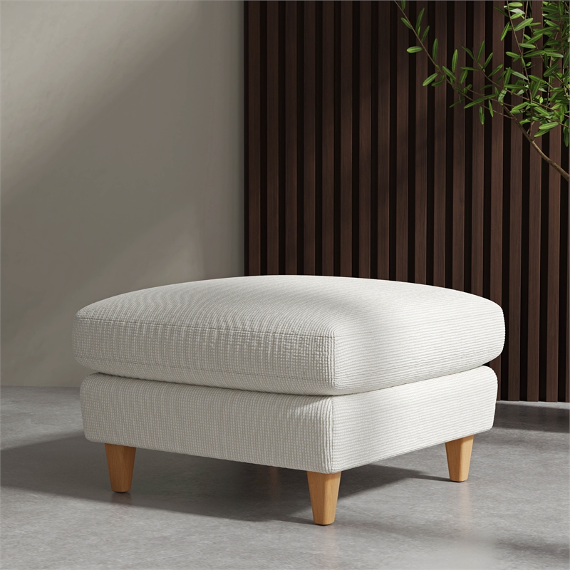 Pemberly Row Transitional Fabric Ottoman in Farlo Chalk White
