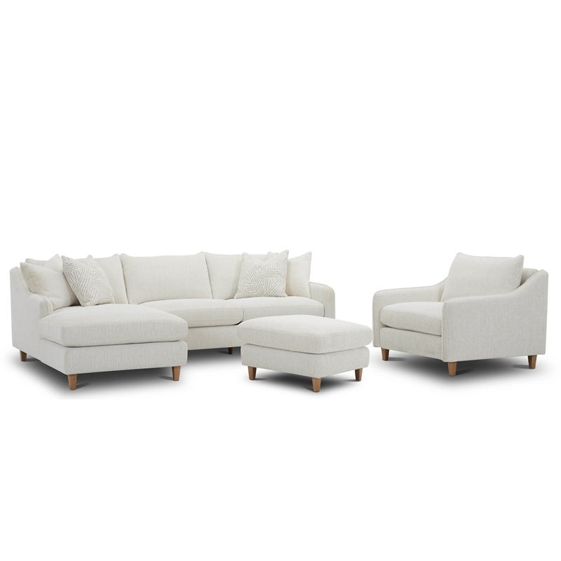 Pemberly Row Transitional Fabric Ottoman in Farlo Chalk White