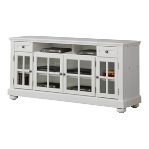 Pemberly Row 63&quotW Wood TV Console with Glass Doors in White Finish