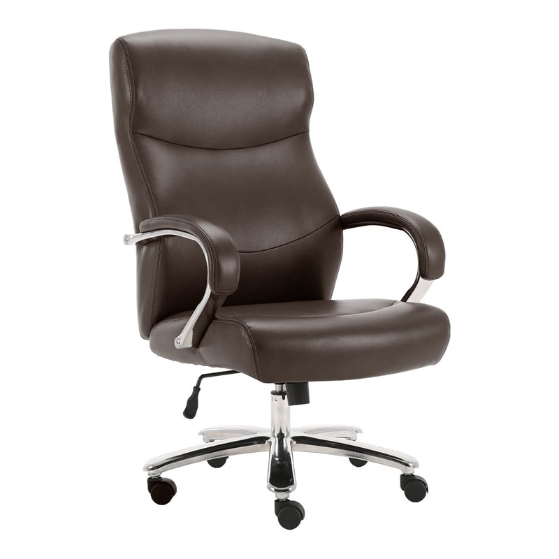 Pemberly Row Fabric Heavy Duty Desk Chair with Caster in Brown Finish