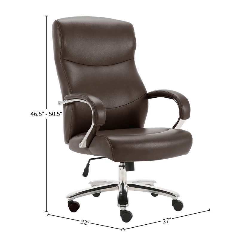 Pemberly Row Fabric Heavy Duty Desk Chair with Caster in Brown Finish