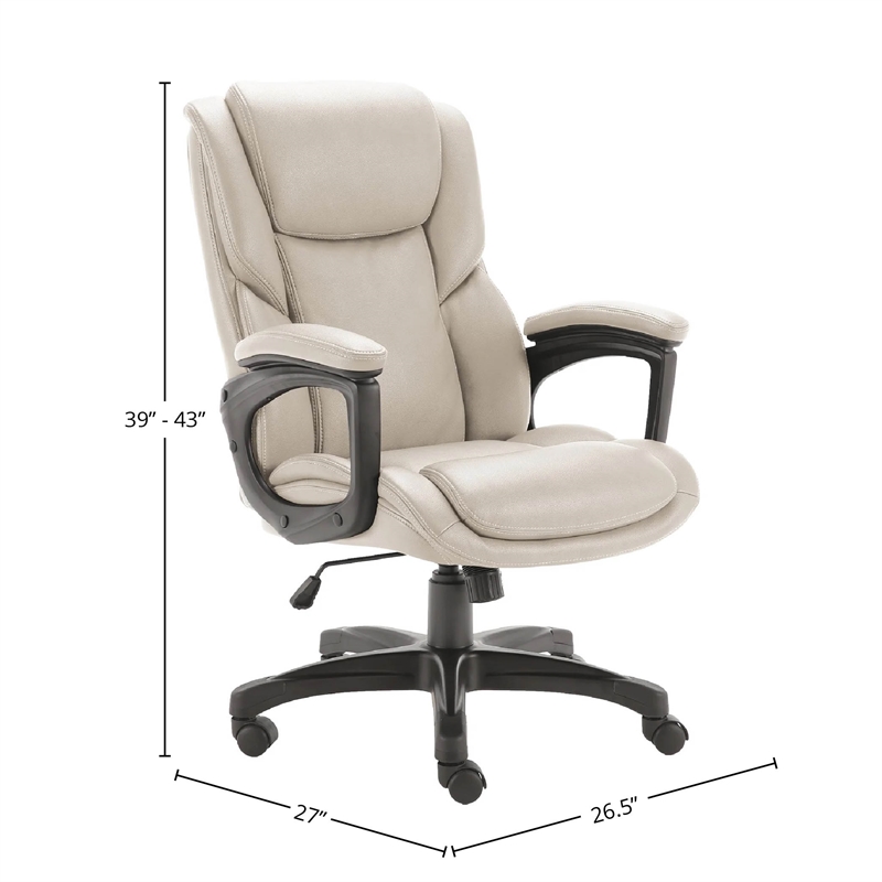 Pemberly Row Fabric Desk Chair with Casters in Fossil Beige Finish