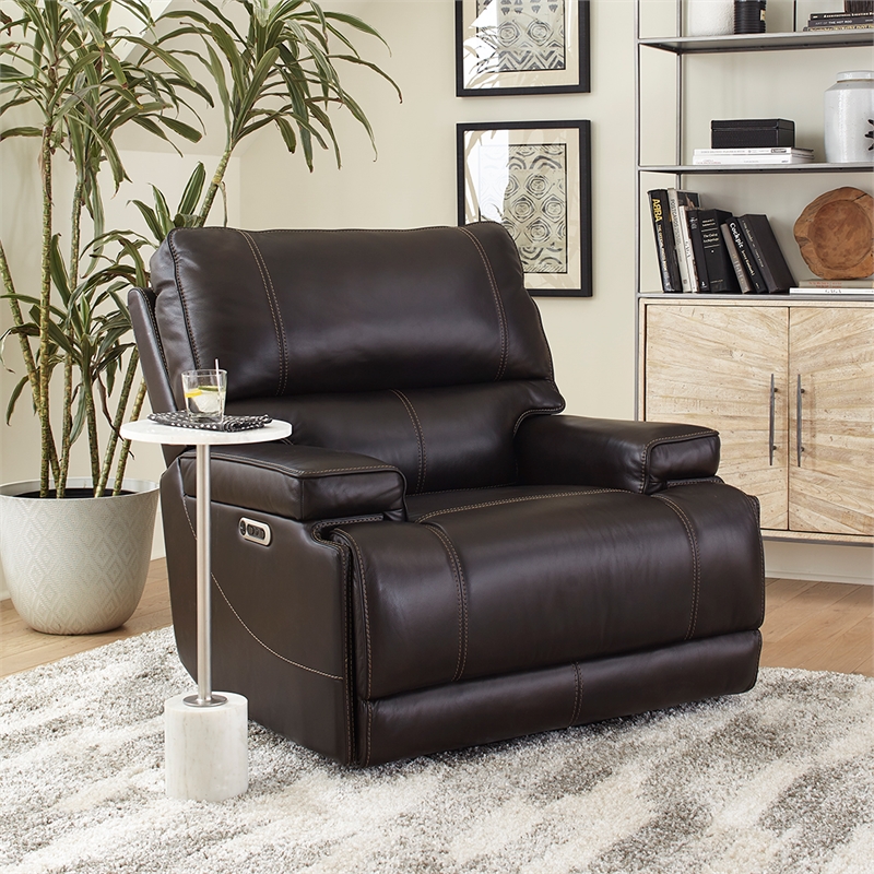 Pemberly Row Leather Power Cordless Recliner in Coffee Brown