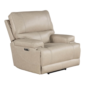 Pemberly Row Leather Power Cordless Recliner in Linen Fossil Beige