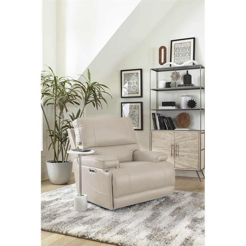 Pemberly Row Leather Power Cordless Recliner in Linen Fossil Beige