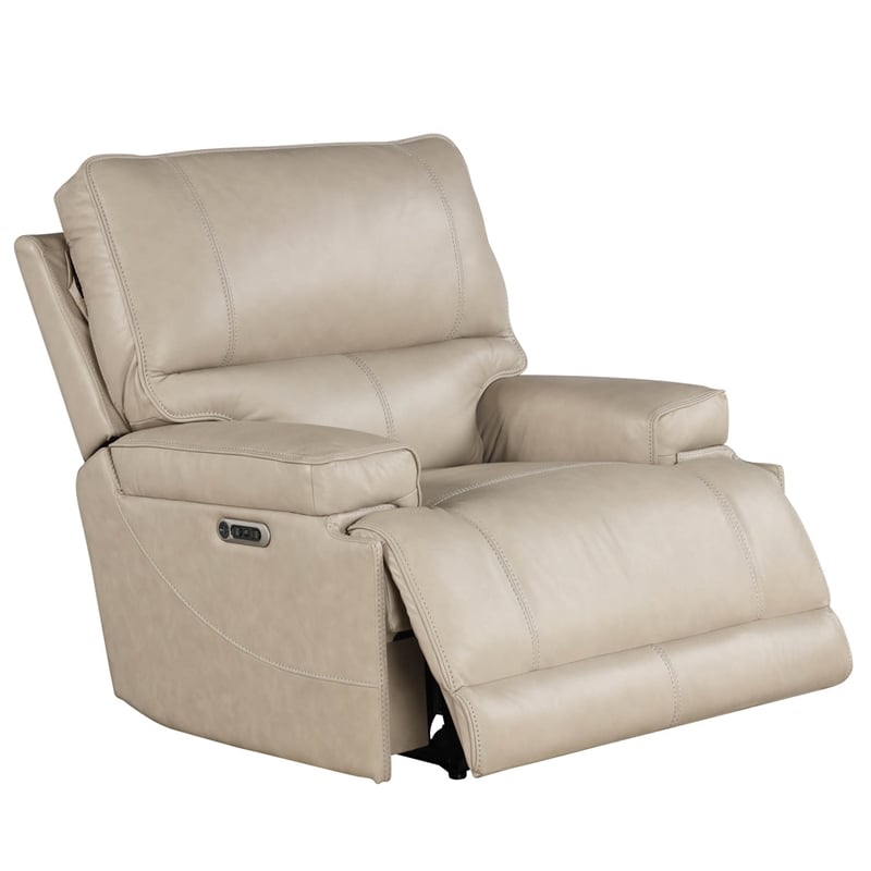 Pemberly Row Leather Power Cordless Recliner in Linen Fossil Beige