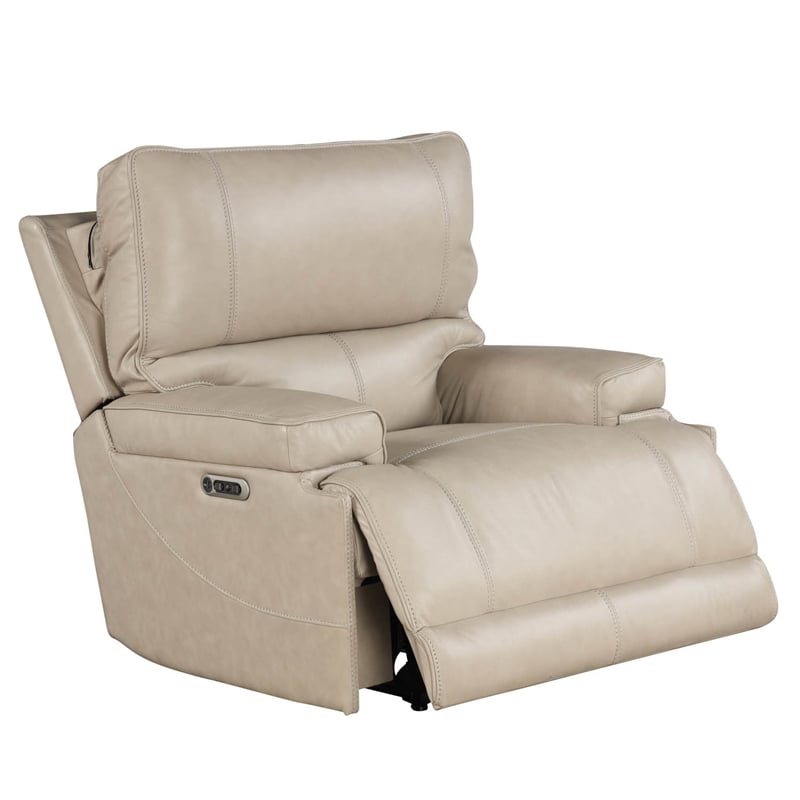 Pemberly Row Leather Power Cordless Recliner in Linen Fossil Beige