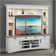 Pemberly Row Wood TV Console with Hutch and LED Lights in White