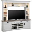 Pemberly Row Wood TV Console with Hutch and LED Lights in White
