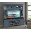 Pemberly Row Wood TV Console with Hutch and LED Lights in Denim