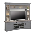 Pemberly Row Wood TV Console with Hutch and LED Lights in Gray