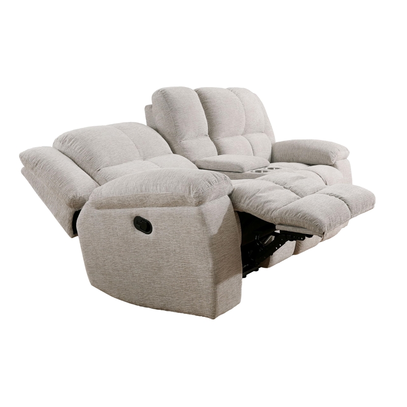 Pemberly Row Modern Velvet/Fabric Reclining Console Loveseat in Taupe