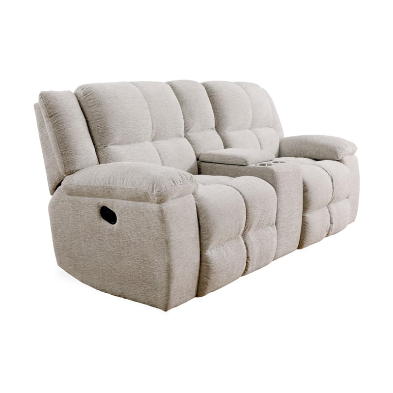 Pemberly Row Modern Velvet/Fabric Reclining Console Loveseat in Taupe