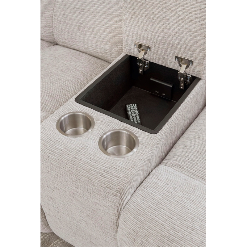 Pemberly Row Modern Velvet/Fabric Reclining Console Loveseat in Taupe